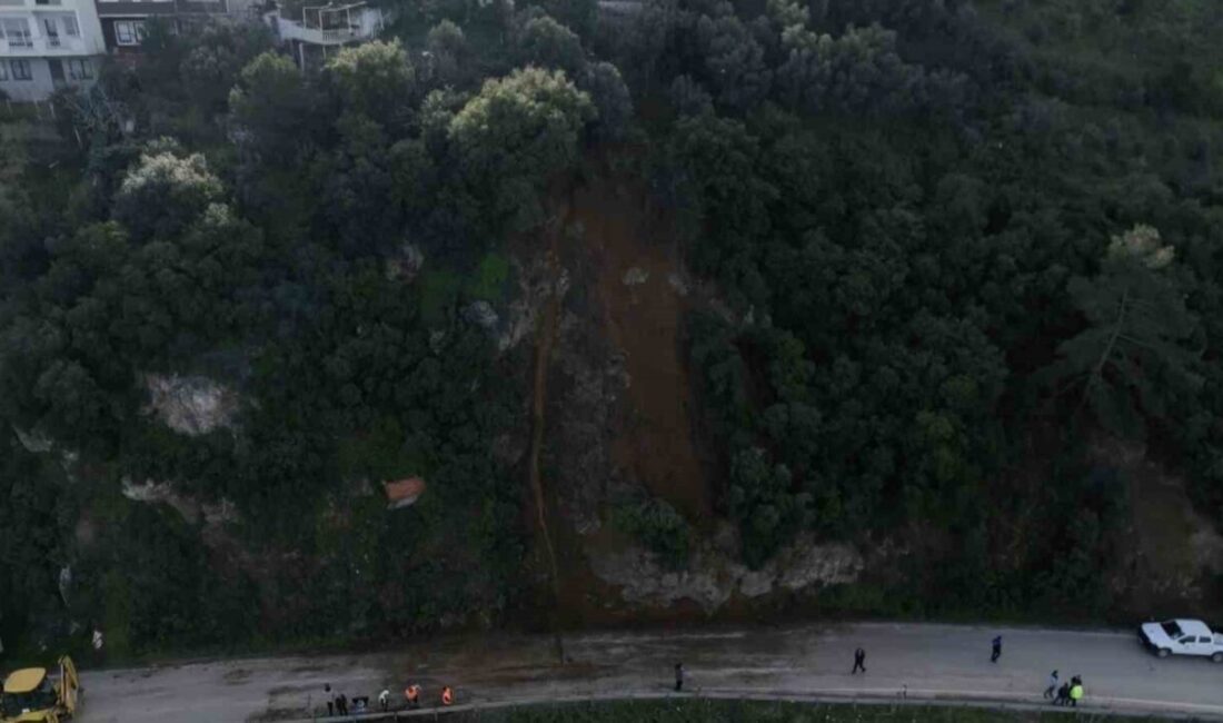 Mudanya ile Gemlik ilçelerini birbirine bağlayan karayolunda meydana gelen heyelan