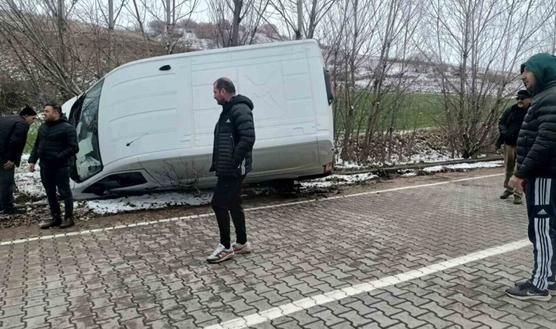 Çorum’un Alaca ilçesinde, bir panelvan aracın yoldan çıkıp yan yatması