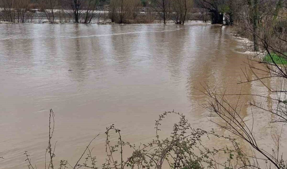 Denizli ilinde Akçay Deresi, şiddetli yağmurların ardından taştı. Köprübaşı ile