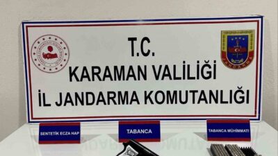 Karaman’da jandarma operasyonunda uyuşturucu madde ve kaçak makaronlar ele geçirilirken,