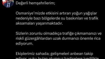 Osmaniye şehrinde akşam saatlerinde başlayan şiddetli yağış ve fırtına, kentte