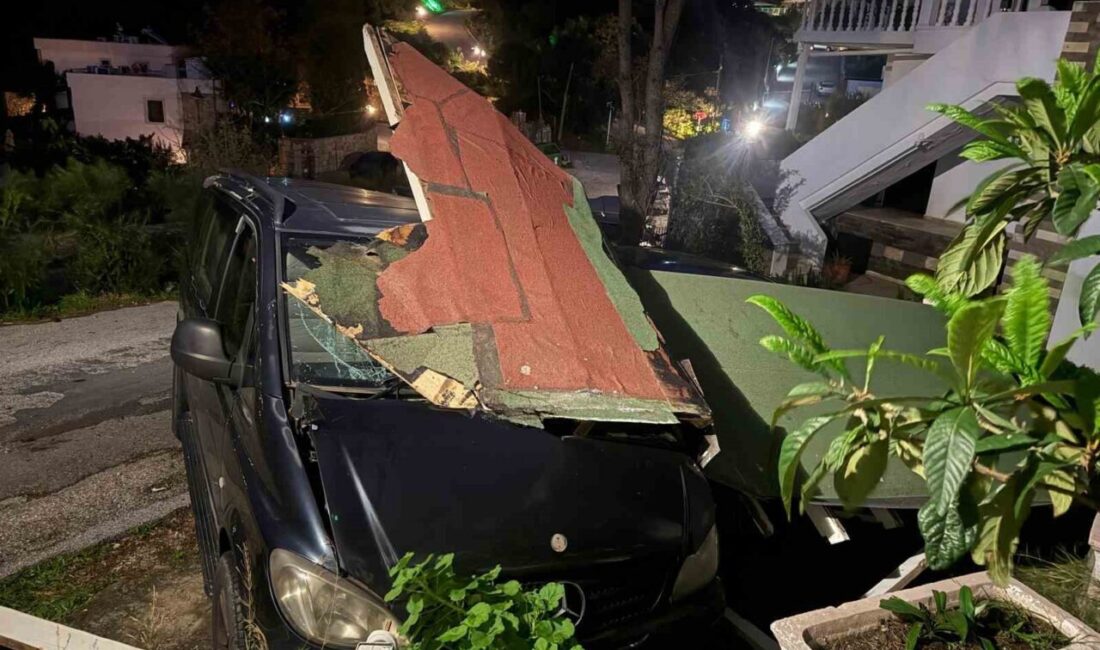 Bodrum ilçesinde meydana gelen şiddetli fırtına nedeniyle yerinden kopan bir