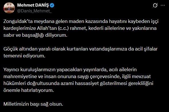 RTÜK Başkanı Mehmet Daniş, Zonguldak’taki maden kazasında hayatını kaybeden ve