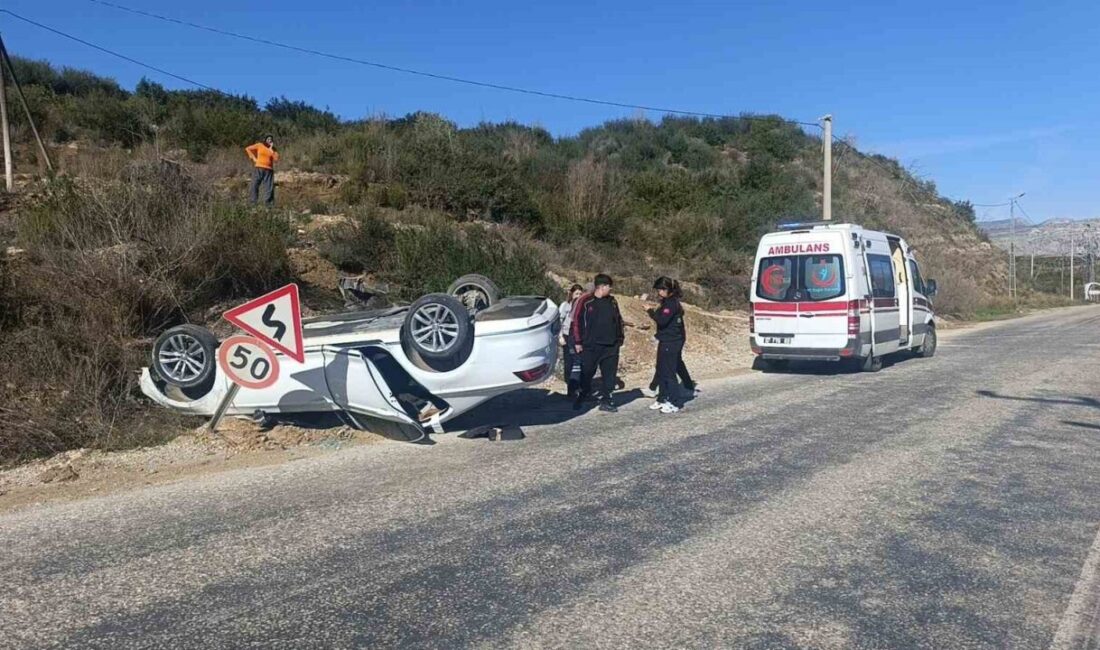 Manavgat ilçesinde meydana gelen trafik kazasında bir otomobil, yol kenarındaki