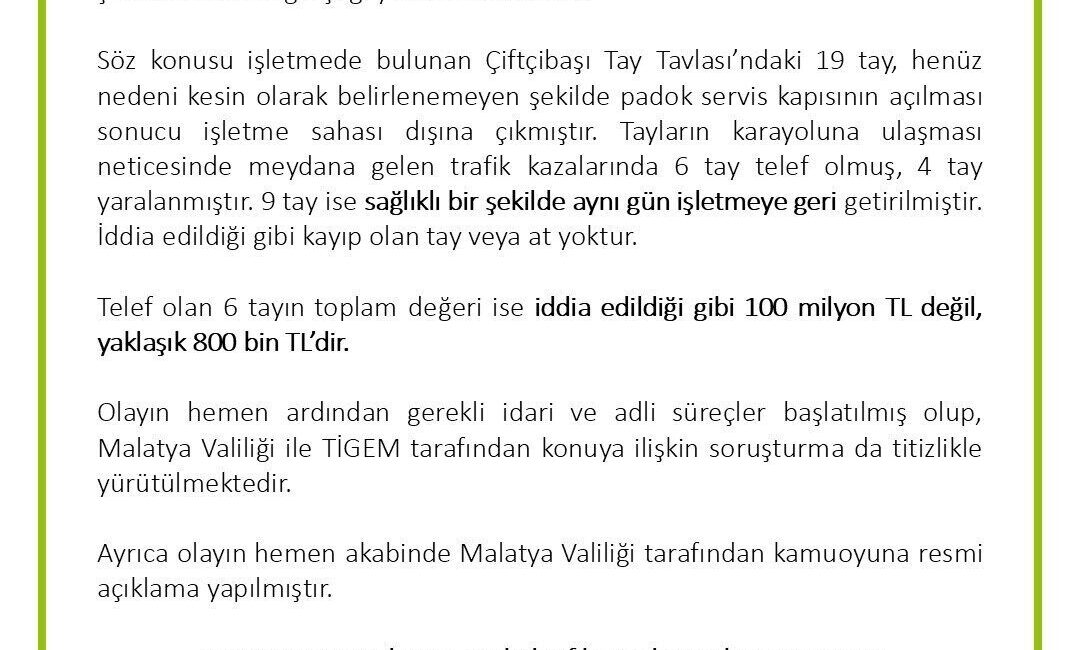 TİGEM, ‘değeri 100 milyon lira olan yarış atları kayıp’ iddialarına