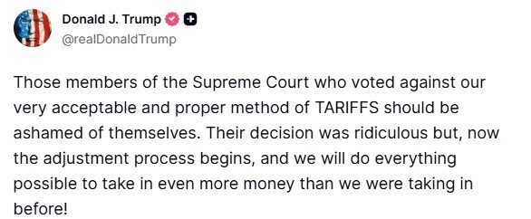 ABD Başkanı Donald Trump, ABD Yüksek Mahkemesi’nin gümrük tarifelerini iptal