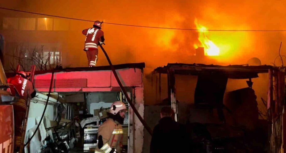 Edirne ilindeki bir yangında, tek katlı bir ev ile bahçede