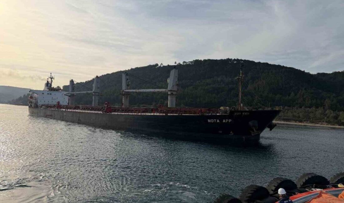 Çanakkale Boğazı’ndan geçerken makine arızası nedeniyle karaya oturan yük gemisi