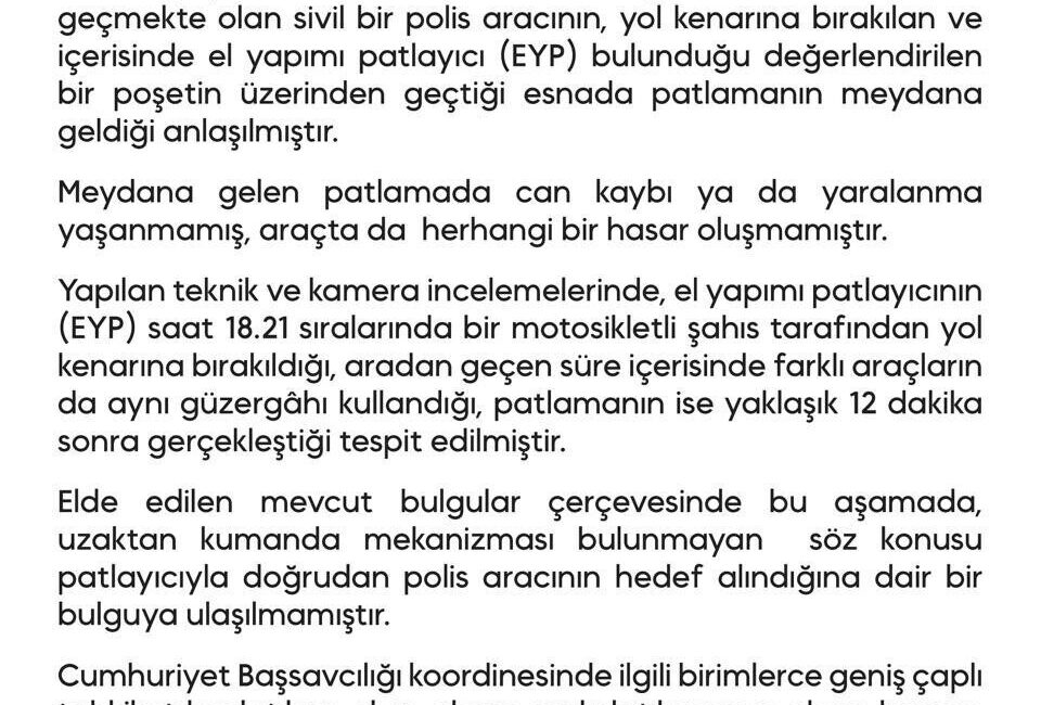 Diyarbakır’da bir polis aracının geçişi sırasında önceden yerleştirilen el yapımı