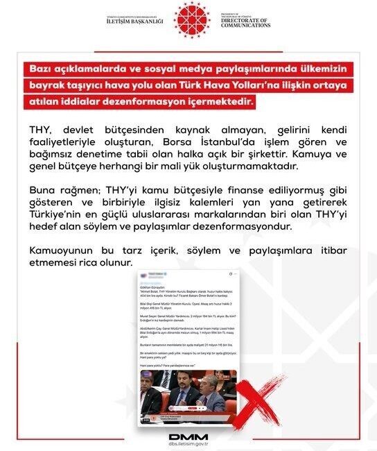 Dezenformasyonla Mücadele Merkezi (DMM), sosyal medyada ve çeşitli açıklamalarda Türk