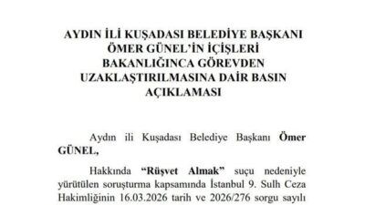 Aydın’ın Kuşadası ilçesine ait Belediye Başkanı Ömer Günel’in, ‘Rüşvet Almak’