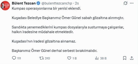 Kuşadası Belediye Başkanı Ömer Günel, bu sabah yasa dışı bir