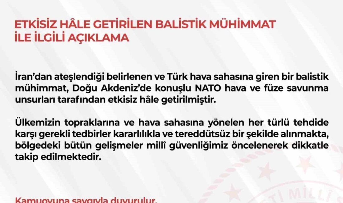 Türkiye’nin Milli Savunma Bakanlığı tarafından yapılan açıklamaya göre, İran kaynaklı