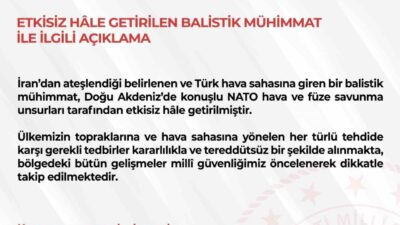 Türkiye’nin Milli Savunma Bakanlığı tarafından yapılan açıklamaya göre, İran kaynaklı