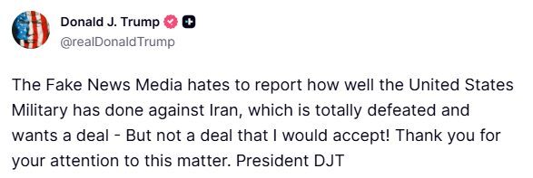 ABD Başkanı Donald Trump, İran’ı tamamen mağlup olduğunu iddia ederek