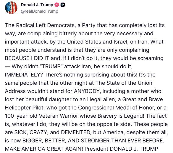 ABD Başkanı Donald Trump, Demokratların ABD ve İsrail tarafından gerçekleştirilen