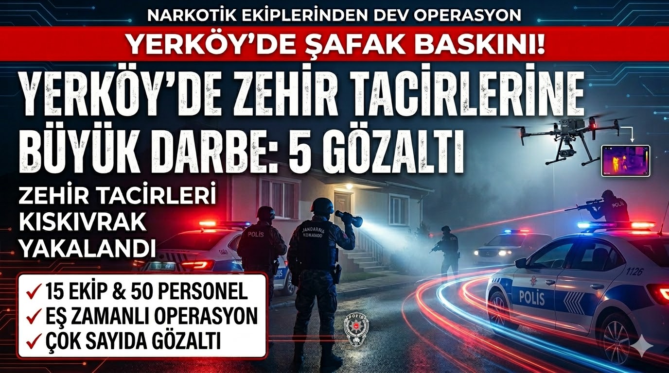"Yozgat Yerköy'de narkotik ekiplerinin 3 aylık takibi şafak operasyonuyla sonuçlandı.