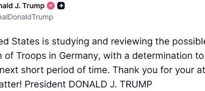 ABD Başkanı Donald Trump, Almanya’daki ABD askerlerinin sayısının azaltılmasının düşünüldüğünü