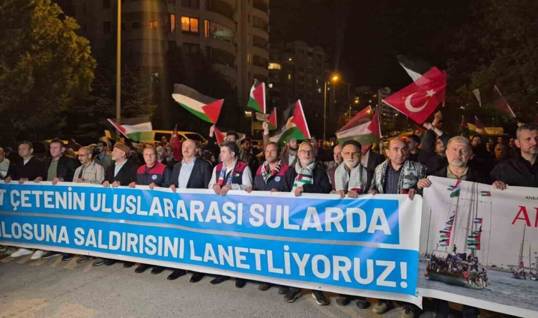 ABD Büyükelçiliği önünde gerçekleşen eylemde İsrail’in Sumud Filosuna müdahalesi kınandı.