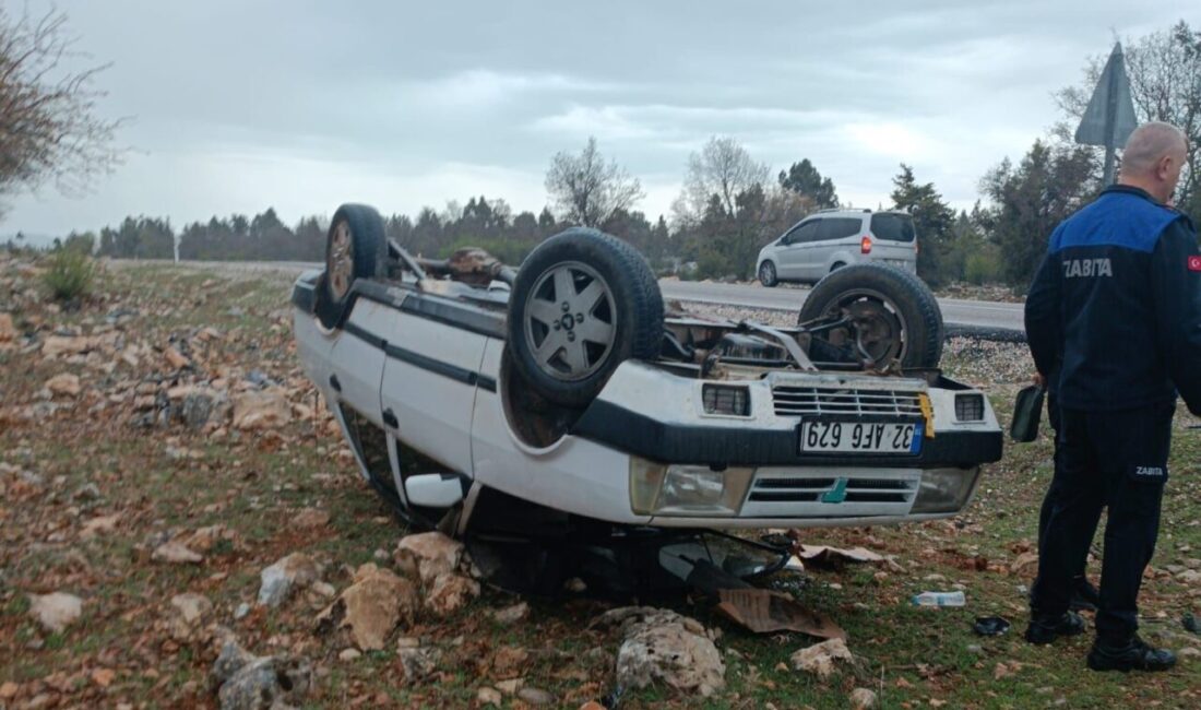 Konya’nın Beyşehir ilçesinde meydana gelen bir kaza sonucunda, arazide devrilen