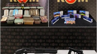 Bayburt’ta gerçekleştirilen kaçakçılık operasyonunda polis ekipleri tarafından silah, fişek, bandrolsüz