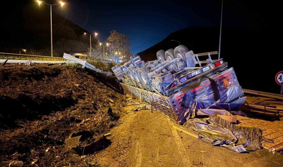 Bilecik’te bir tırın kontrolden çıkarak devrilmesi sonucu sürücüsü yaralandı. Olay,