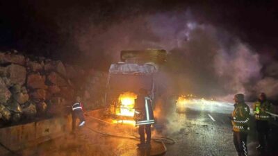 Bilecik’te bir tır aracı seyir halindeyken aniden alev aldı ve