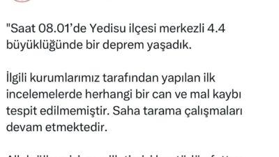 Bingöl Valiliği, Yedisu ilçesinde meydana gelen 4.4 büyüklüğündeki depremin ardından
