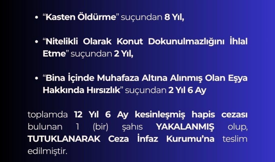 Bingöl’de polis ekipleri tarafından gerçekleştirilen operasyonda, 12 yıl 6 ay