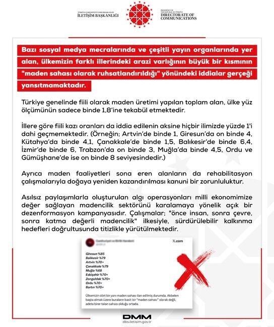 Dezenformasyonla Mücadele Merkezi (DMM) tarafından yapılan açıklamada, bazı sosyal medya