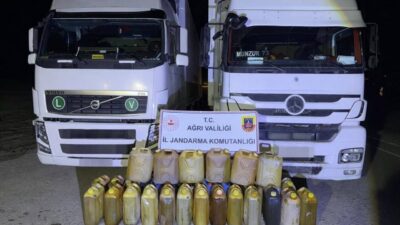 Ağrı’da jandarma ekipleri tarafından düzenlenen operasyonda 600 litre kaçak akaryakıt