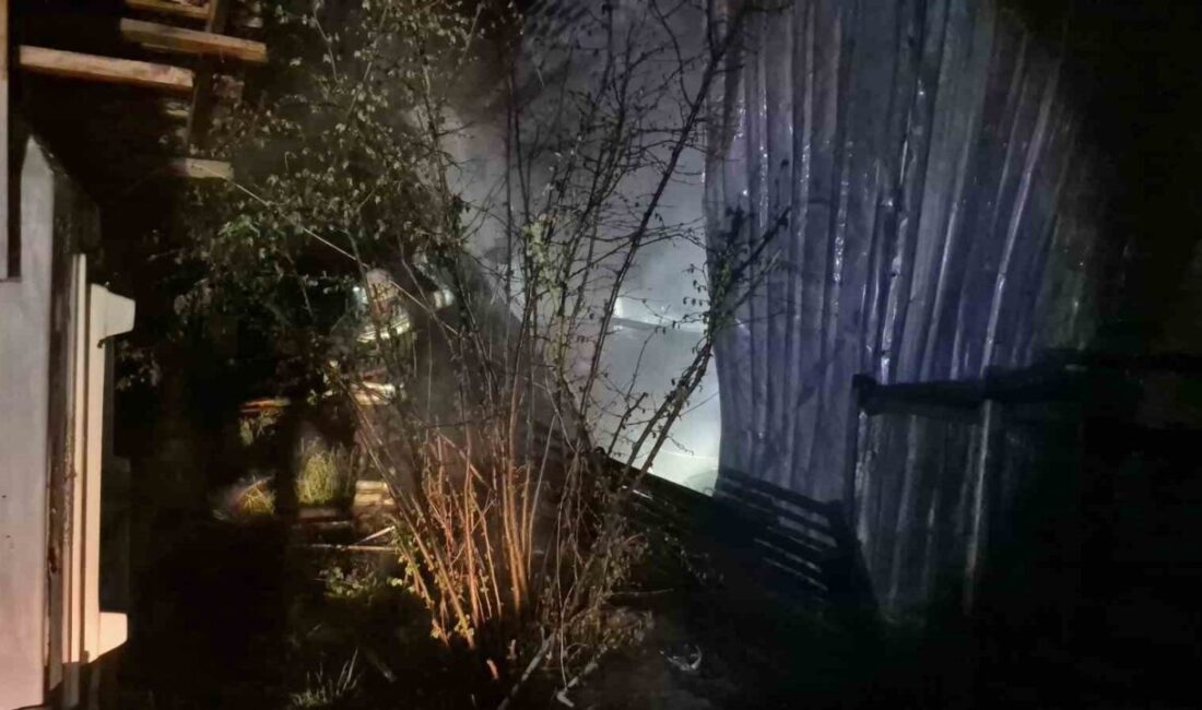 Düzce ilinde bir evin kazan dairesinin alevler içinde kaldığı bir