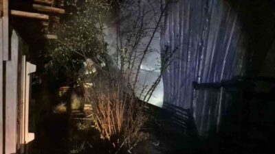 Düzce ilinde bir evin kazan dairesinin alevler içinde kaldığı bir