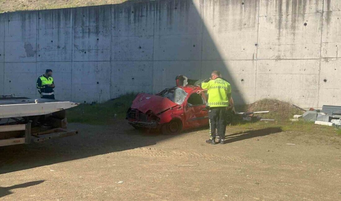 Düzce’de, bir otomobil virajı alamayarak 20 metrelik bir yükseklikten bahçeye