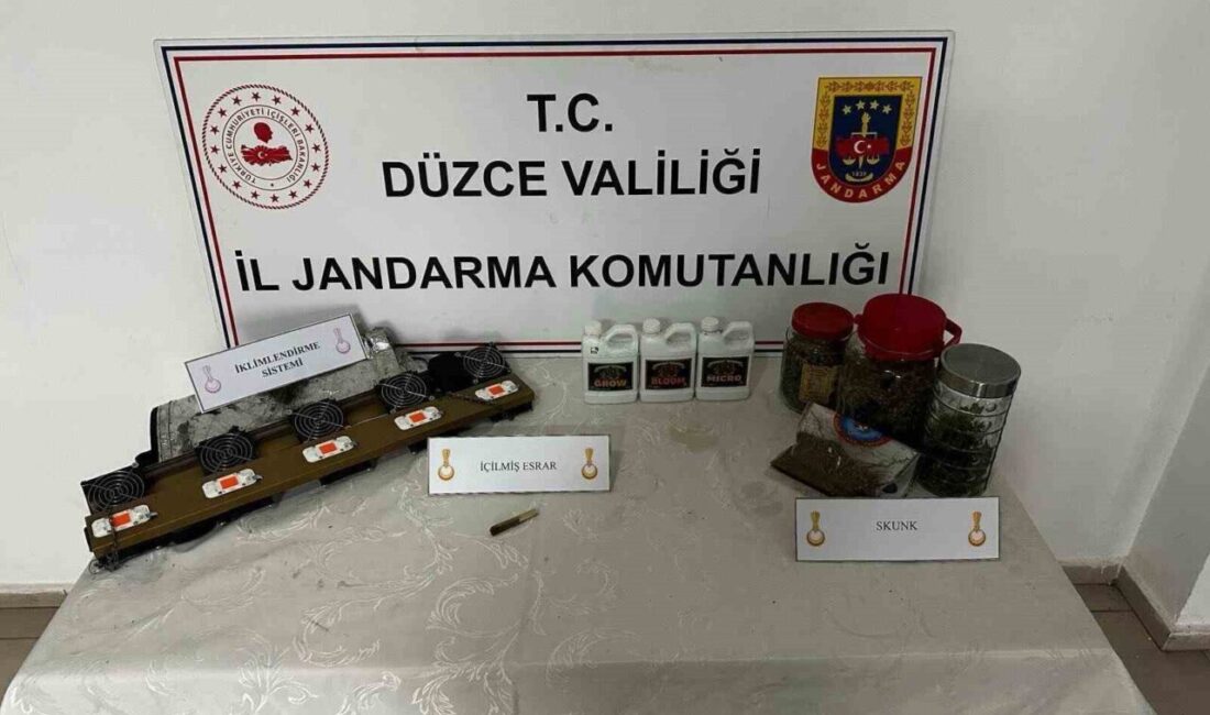 Düzce İl Jandarma Komutanlığı ekipleri, uyuşturucu üretimi yaptığı tespit edilen