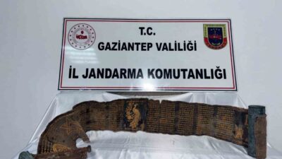 Gaziantep’te jandarma ekiplerinin gerçekleştirdiği operasyonda, 2 metre uzunluğunda, İbranice altın