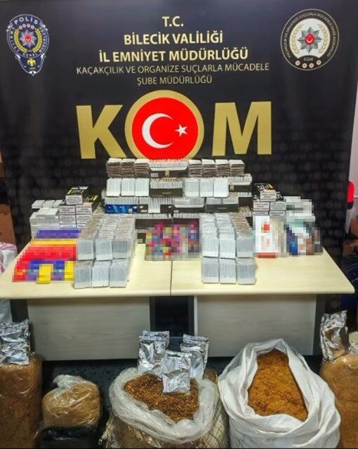 Bilecik’in Bozüyük ilçesinde kaçak tütün ve sigaraya karşı düzenlenen operasyonda