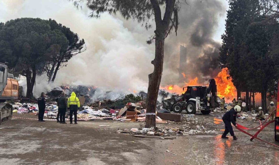 Kartal ilçesinde, boş bir arazide başlayan ve atık maddelerin alev