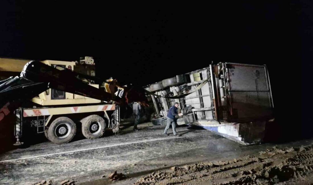 Alaca ilçesinde meydana gelen ve bir tırın devrilmesine neden olan
