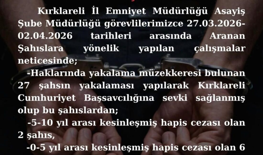 Kırklareli İl Emniyet Müdürlüğü Asayiş Şube Müdürlüğü ekipleri tarafından yapılan