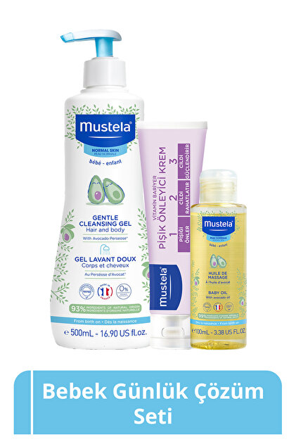 Mustela Bebek Günlük Çözüm Seti- Doğal Içerikli Yenidoğan Şampuan Pişik  Önleyici Krem Masaj Yağı Bebek Çocuk