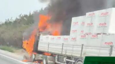 TEM Otoyolu Kocaeli geçişinde seyir halinde olan bir tırda çıkan