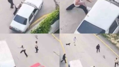 Tarsus ilçesinde yaşanan taşlı kavga, bir cep telefonu kamerası tarafından