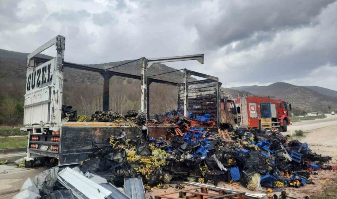 Tokat’ta bir kamyon, çilek yüklü şekilde seyir halindeyken alev alarak