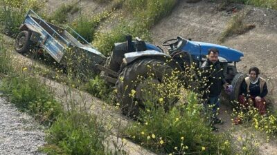 Manisa’nın Turgutlu ilçesinde meydana gelen kaza sonucu traktörün ön lastiği
