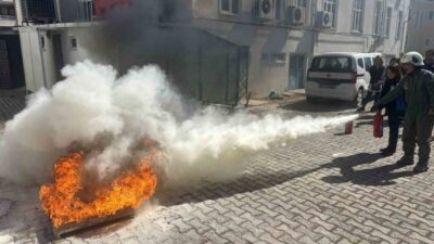 Vize ilçesinde Kırklareli’nde, personelin katıldığı bir yangın söndürme ve tahliye