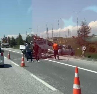 Eskişehir’deki trafik kazasında, bir aracın yol şeridi çeken araca çarpması
