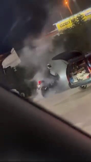 Bir akaryakıt istasyonunda, Bursa’da meydana gelen olayda, motosiklet sürücüsü lastik