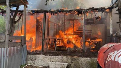 Mersin’in Erdemli ilçesindeki bir yayla bölgesinde bulunan baraka ev, çıkan