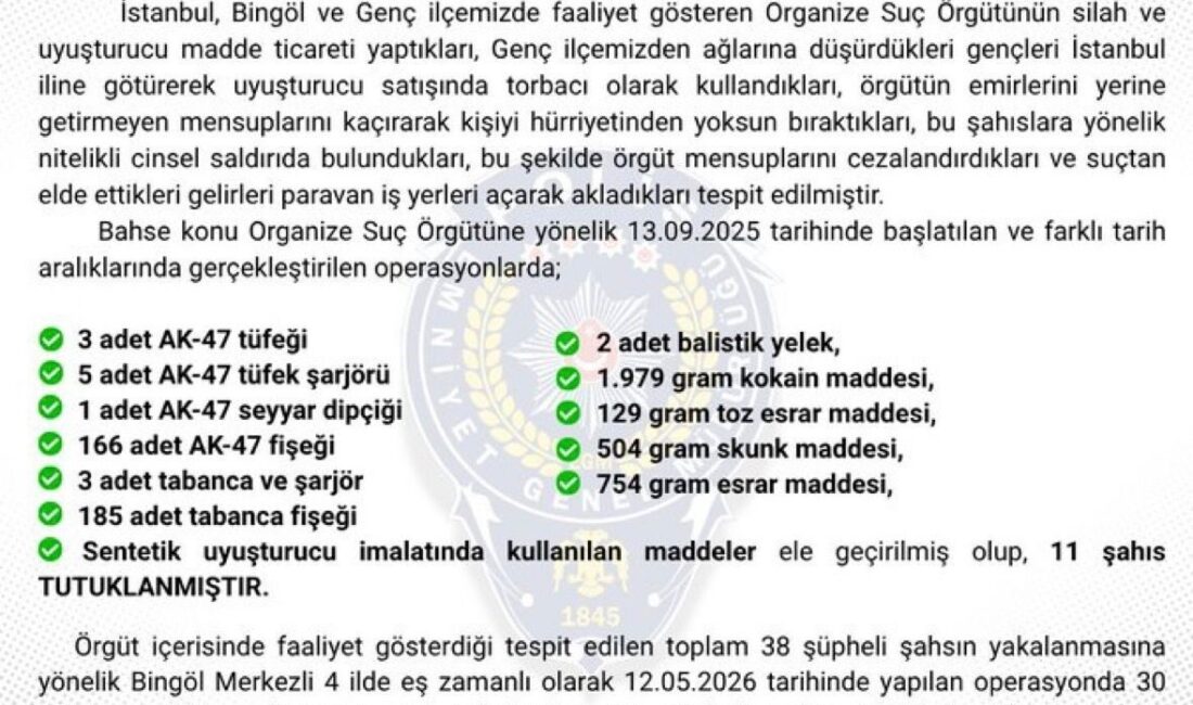 Bingöl merkezli bir suç örgütüne yönelik yapılan operasyonlarda 30 kişi